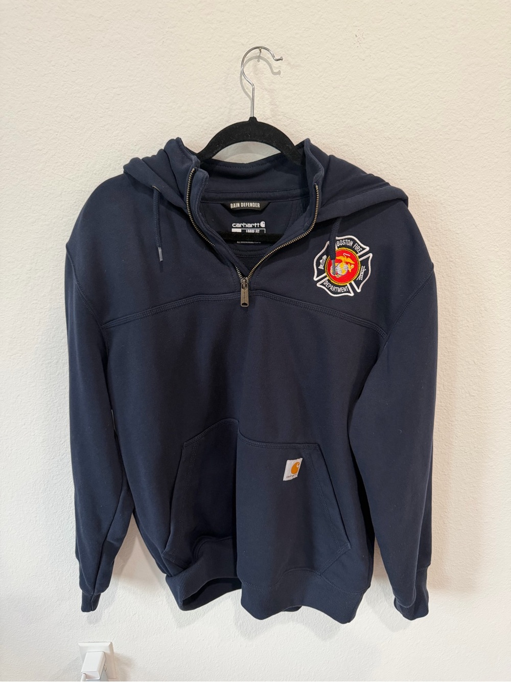 Carhartt Boston Fire/Marine Corps Navy Half-Zip Hooded Pullover